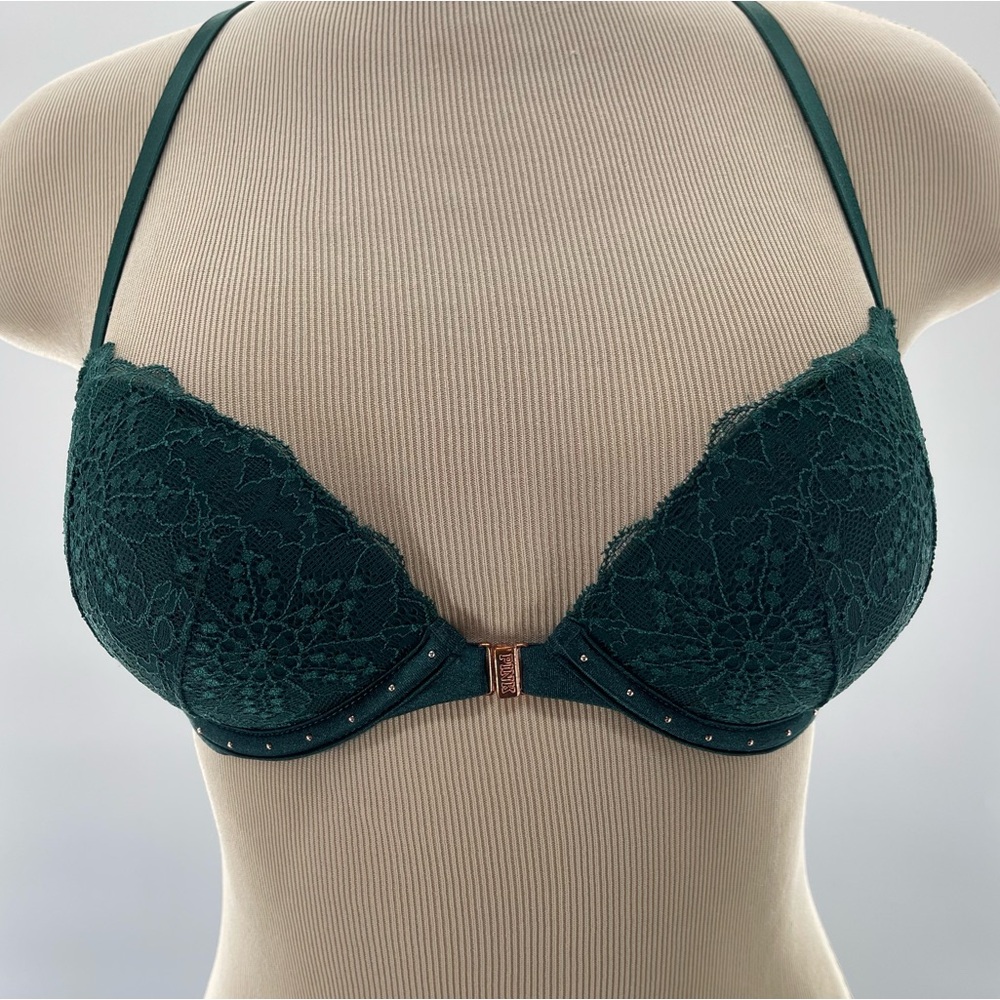 Elegant Lace Underwire Bra in Dark Green